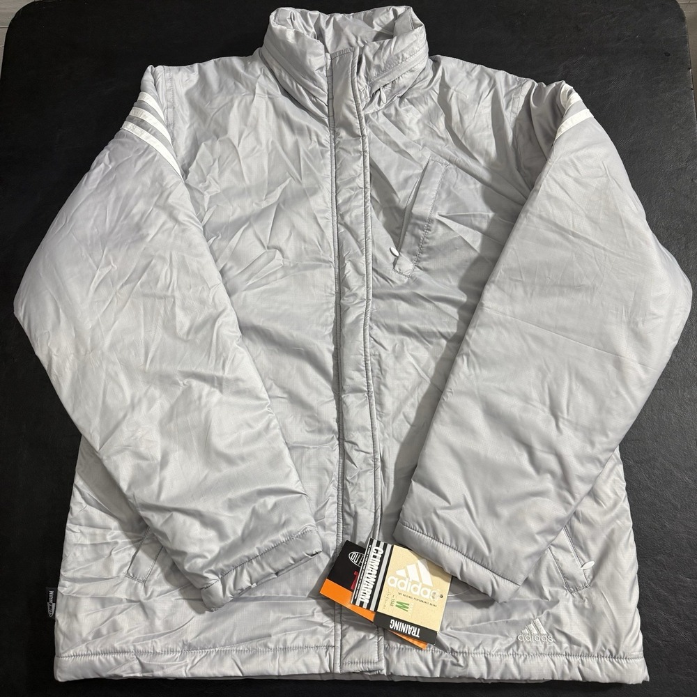 Vintage 90s Adidas Women's Puffer Training Jacket Climawarm Gray Size Medium